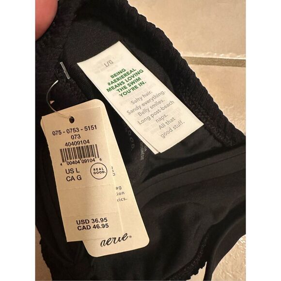Aerie Offline Black Ribbed Halter Bikini Swim Top Size Large New - Picture 3 of 4